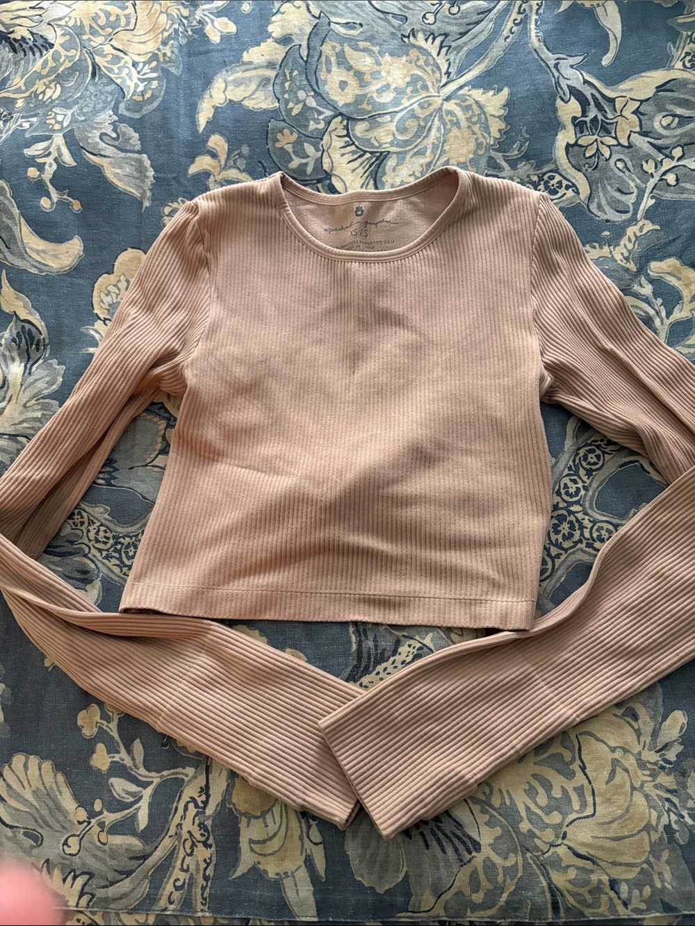 Spiritual Gangster Ribbed Long-Sleeve Crop Top - Dusty Pink XS/S